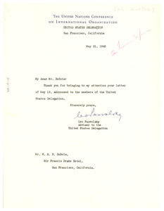 Letter from Leo Pasvolsky to W. E. B. Du Bois