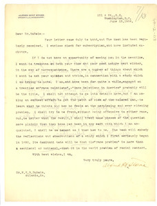 Letter from Alfred Holt Stone to W. E. B. Du Bois
