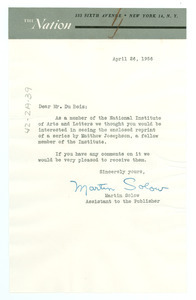 Letter from Nation to W. E. B. Du Bois