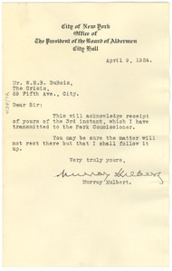 Letter from New York (N.Y.) Board of Alderman to W. E. B. Du Bois