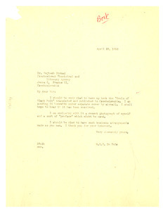 Letter from W. E. B. Du Bois to Czechoslovak Theatrical and Literary Agency