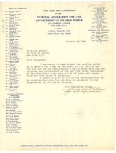 Letter from NAACP New York State Conference to W. E. B. Du Bois