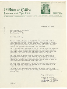 Letter from O'Brien & Collins to W. E. B. Du Bois