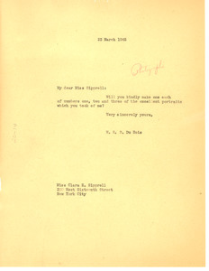 Letter from W. E. B. Du Bois to Clara E. Sipprell