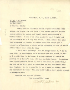 Letter from Albert N. Warner Sr. to W. E. B. Du Bois