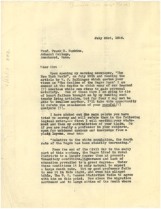 Letter from Joseph Poline to Frank H. Hankins