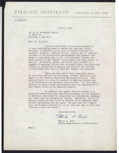 Letter from Syracuse University to W. E. B. Du Bois