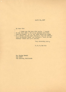 Letter from W. E. B. Du Bois to Harvey Duvall