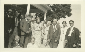 Class of 1888 pose in front of the home of Mr. and Mrs. Field at a reunion in June, 1938