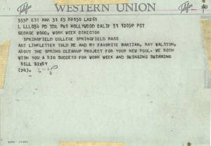 Work week Bill Bixby telegram (March 31, 1965)