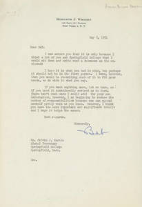 Letter and bio by Roberts J. Wright to Calvin Martin (May 8, 1954)