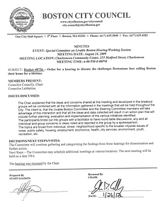 Special Committee on a Livable Boston working session/hearing minutes, August 24, 2009