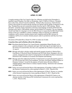 City Council meeting minutes, April 15, 2009