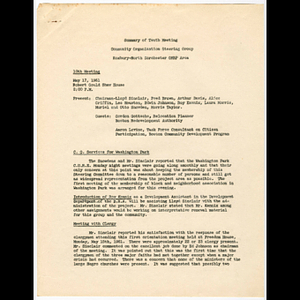 Agenda and minutes from community organization steering group meeting with Aaron Levine and Gordon Gottsche held May 17, 1961