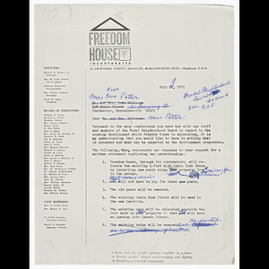 Draft of letter to Mrs. Elva Potter about housing development