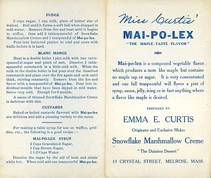 Miss Curtis' Mai-Po-Lex, Curtis Marshmallow Company: Melrose, Mass.