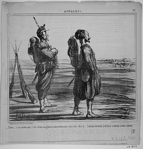 - Tiens.... y m'semble que je vois là-bas un général autrichien qui a un crâne cheval.... faut que j'en fasse cadeau à mon colonel!....