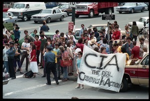 Anti-CIA protesters gathered at the corner of Main nd Gothic Street outside the Northampton Court House during the CIA protest trial