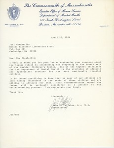 Letter from James J. Callahan Jr. to Judi Chamberlin