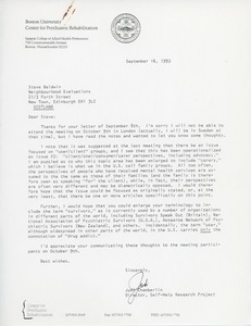 Letter from Judi Chamberlin to Steve Baldwin