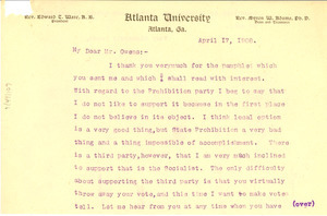 Letter from W. E. B. Du Bois to C.C Owens