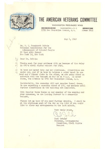 Letter from American Veterans Committee Press-Radio Wing to W. E. B. Du Bois