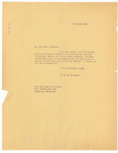 Letter from W. E. B. Du Bois to Lillian W. Forrest