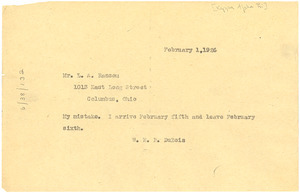 Telegram from W. E. B. Du Bois to Kappa Alpha Psi, Zeta Chapter