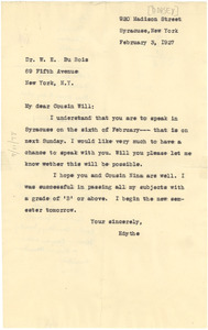 Letter from Edythe Dorsey to W. E. B. Du Bois