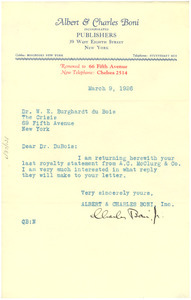 Letter from Albert & Charles Boni to W. E. B. Du Bois