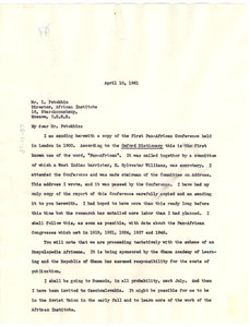 Letter from W. E. B. Du Bois to Institut Afriki