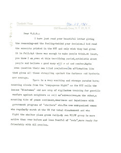 Letter from Elizabeth Moos to W. E. B. Du Bois