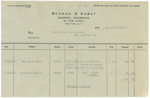 Invoice from Berman and Kabat Insurance Co.