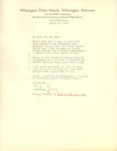Letter from Pauline Young to W. E. B. Du Bois