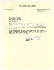Letter from United States Social Security Administration to W. E. B. Du Bois