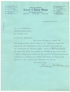 Letter from Lillian B. Goldsmith to the NAACP Los Angeles branch