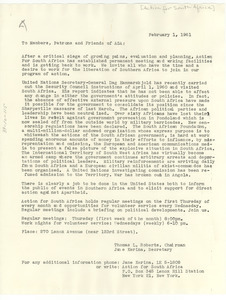 Letter from Action for South Africa to W. E. B. Du Bois