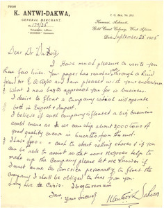 Letter from K. Antwi-Dakwa to W. E. B. Du Bois