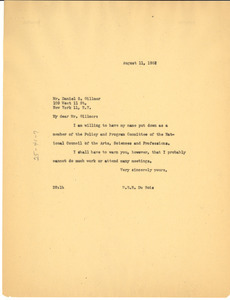 Letter from W. E. B. Du Bois to National Council of the Arts, Sciences and Professions