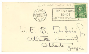 Postcard from International Mark Twain Society to W. E. B. Du Bois