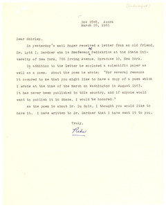 Letter from Reba Foeman to Shirley Graham Du Bois