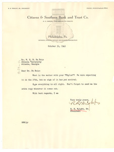 Letter from R. R. Wright to W. E. B. Du Bois