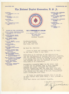 Letter from National Baptist Convention of America to W. E. B. Du Bois