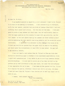 Letter from Jacques Loeb to W. E. B. Du Bois
