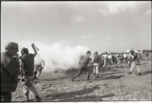 Antiwar demonstration at Fort Dix, N.J.: military police deploying tear gas