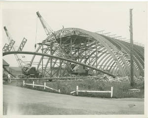 The removal of the beams of the Memorial Field House at the Sampson Naval Training Facility