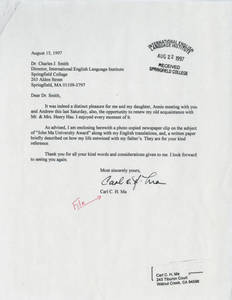 A letter from Carl Ma to Charles Smith (August 15, 1997)