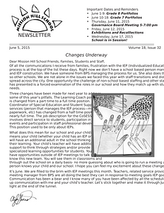 Mission Hill School newsletter, June 5, 2015