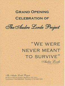 Audre Lorde Grand Project Opening Celebration Program, 1996
