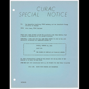 Memorandum from John Jones to the Executive Committee, CURAC members, and the Interfaith Clergy Committee on Renewal about attendance of site dedication ceremonies for Marksdale Gardens on October 27, 1963